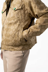 Side angle highlighting the front hand pockets and sleeve pattern on the male model.