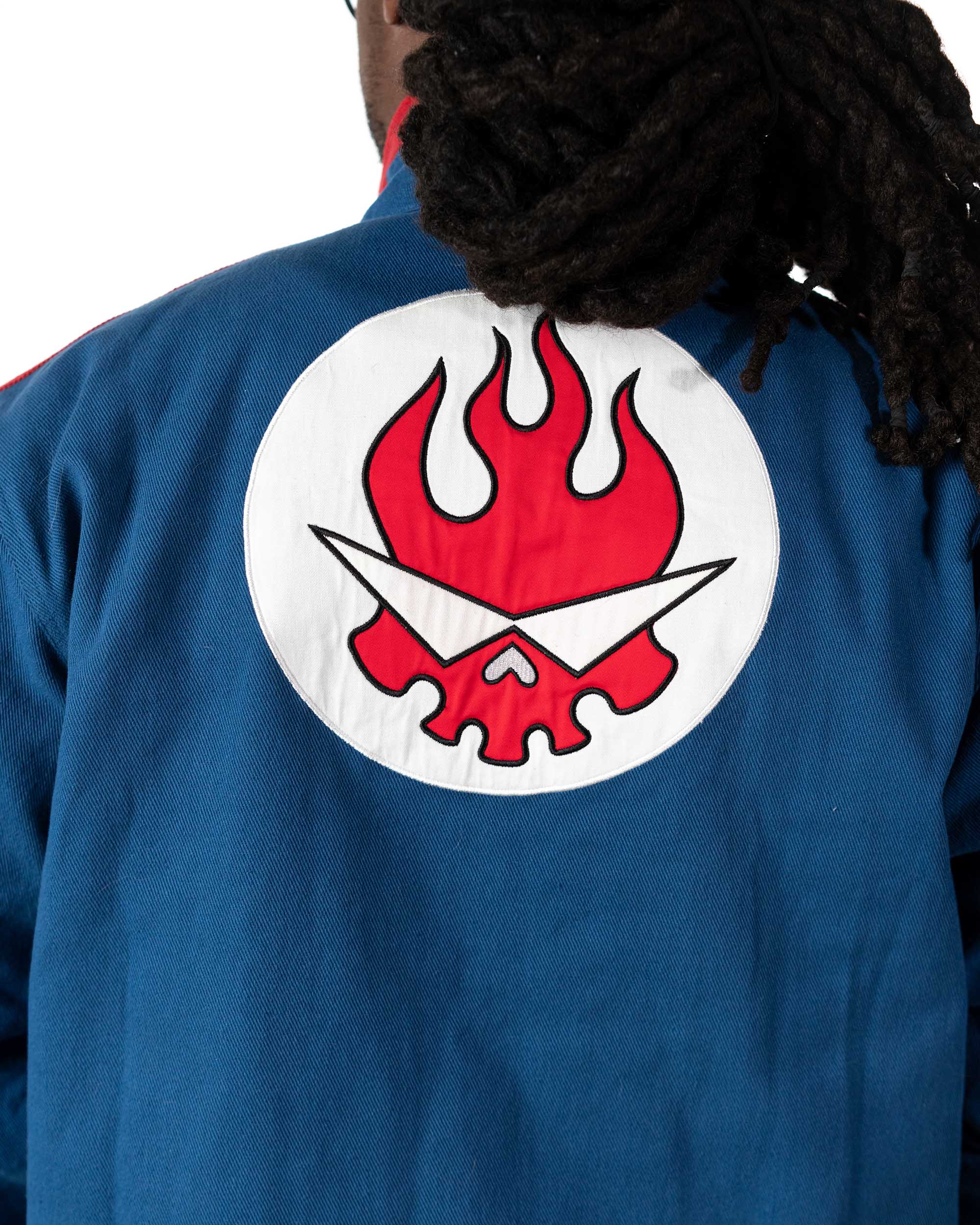 Close-up of the back of the Gurren Lagann Simon jacket showing embroidery