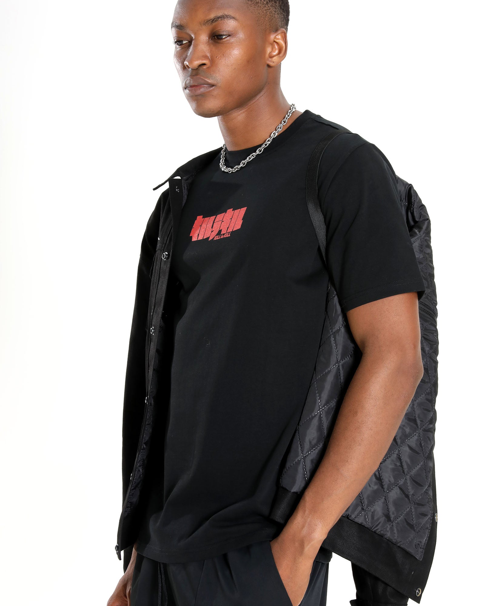 View of the jacket's interior texture and the premium heavy-duty denim construction.