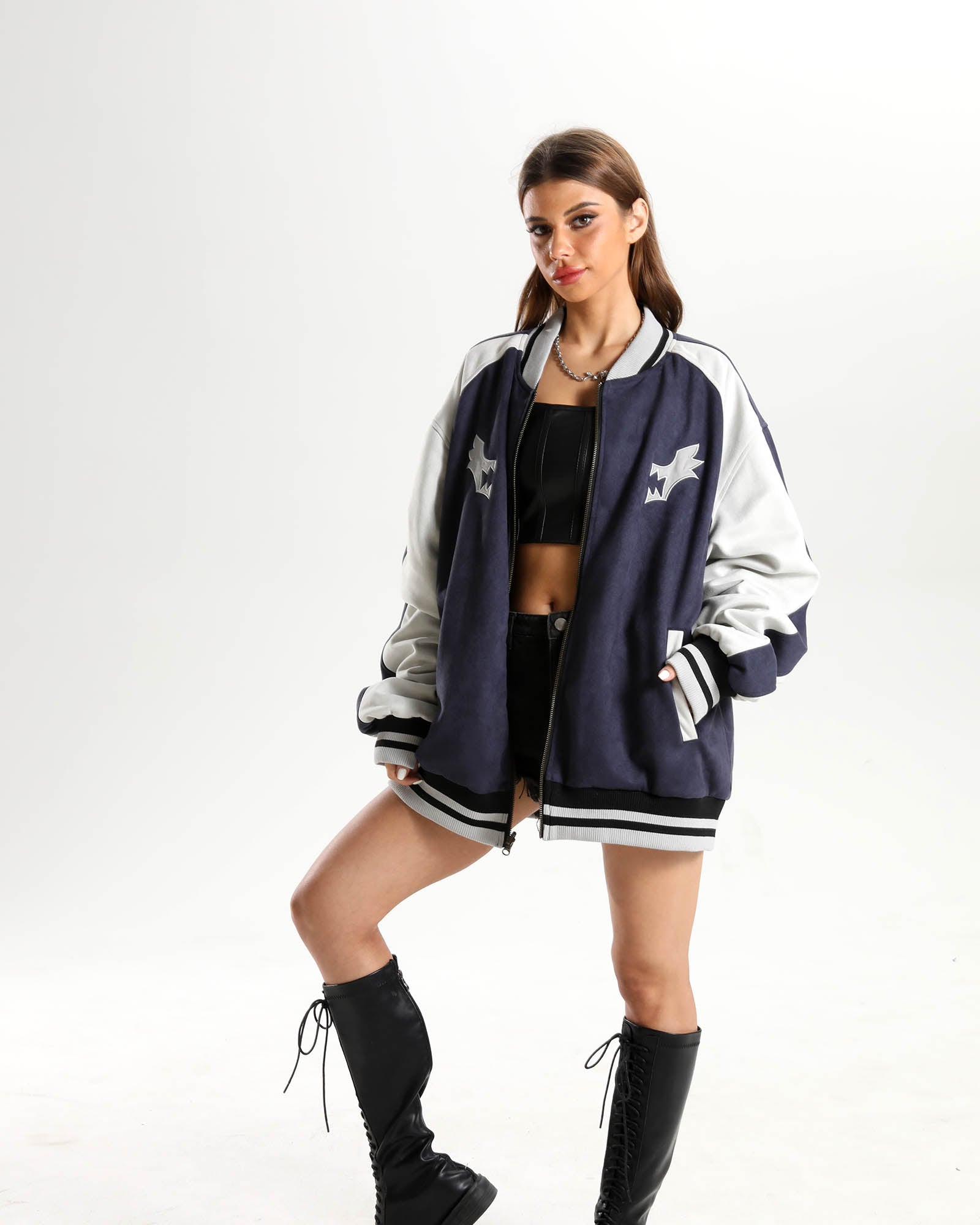 Knee length bomber store jacket