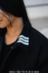 Detail shot of the collar featuring the symmetrical three white Lines like Death the Kid