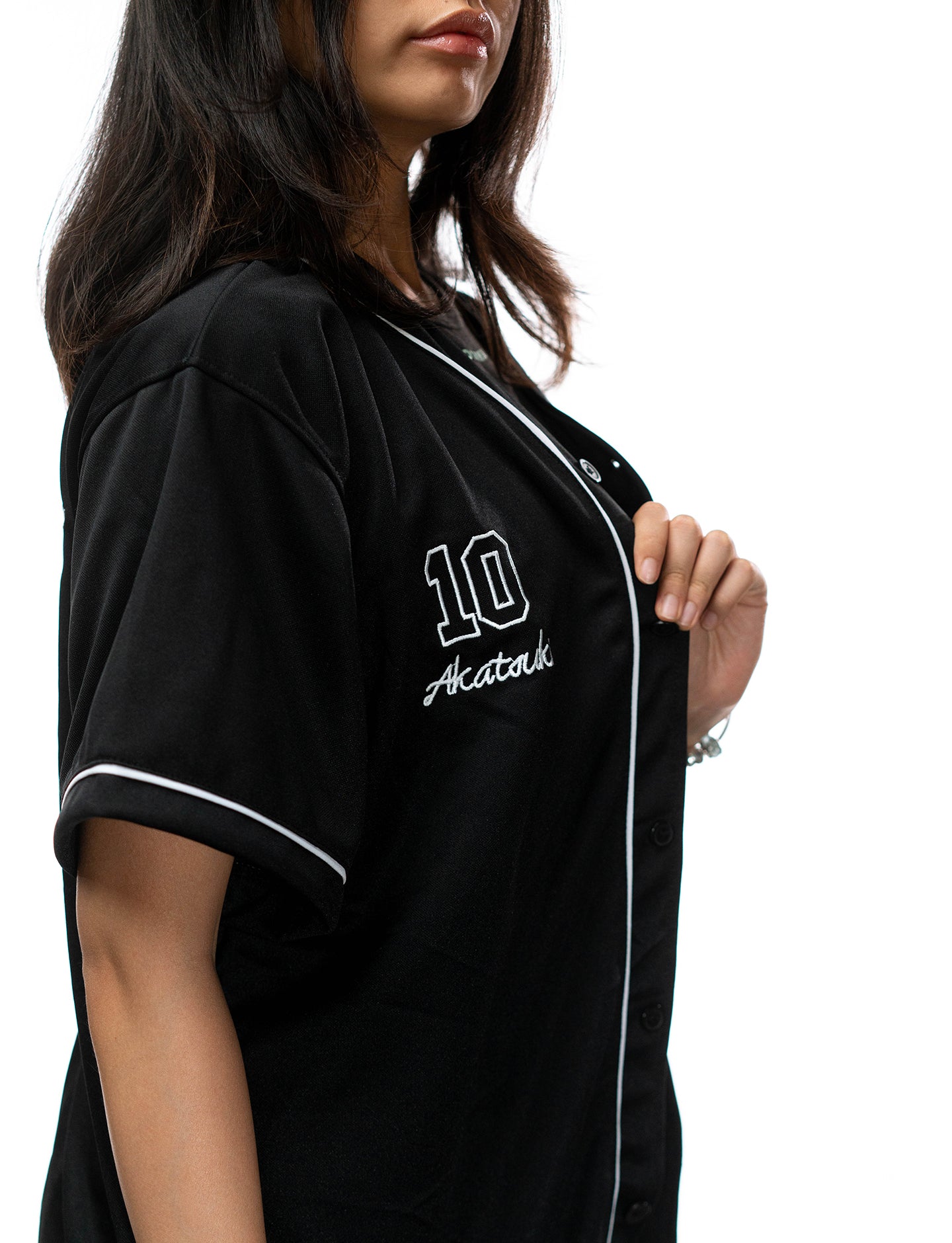 Naruto Shippuden Akatsuki white and black baseball jersey front number closeup