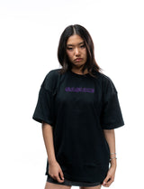 Naruto Shippuden Sasuke Uchiha purple line art oversized shirt front straight view