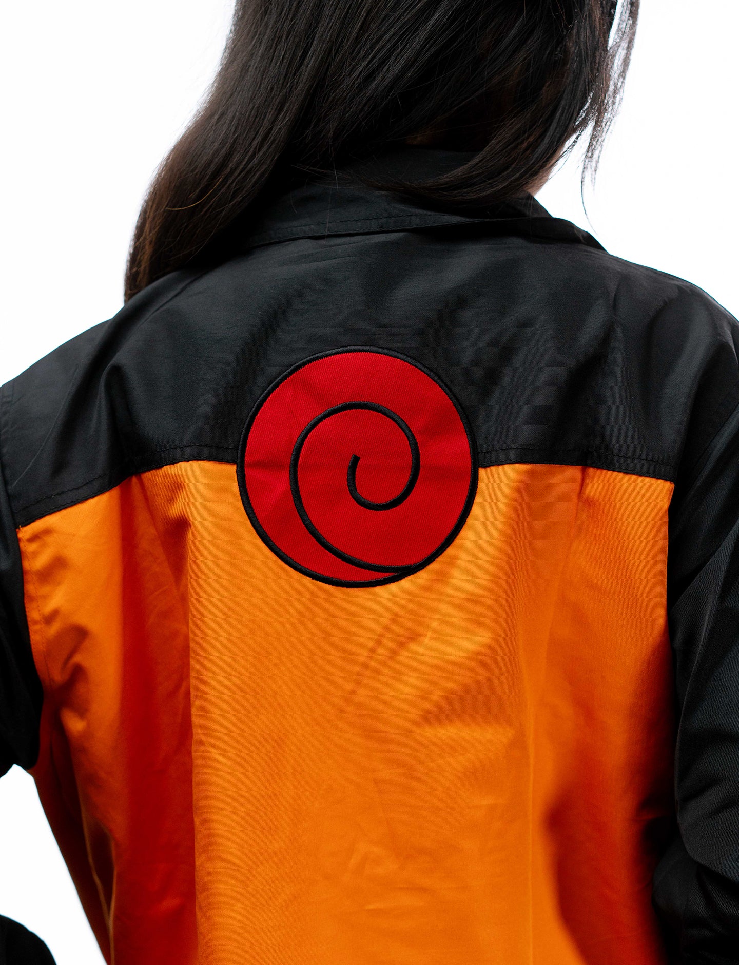 Naruto Shippuden Uzumaki orange windbreaker jacket back symbol closeup