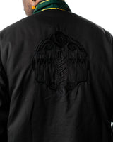 Wind Breaker bofurin black denim jacket back embroidered crest model close up