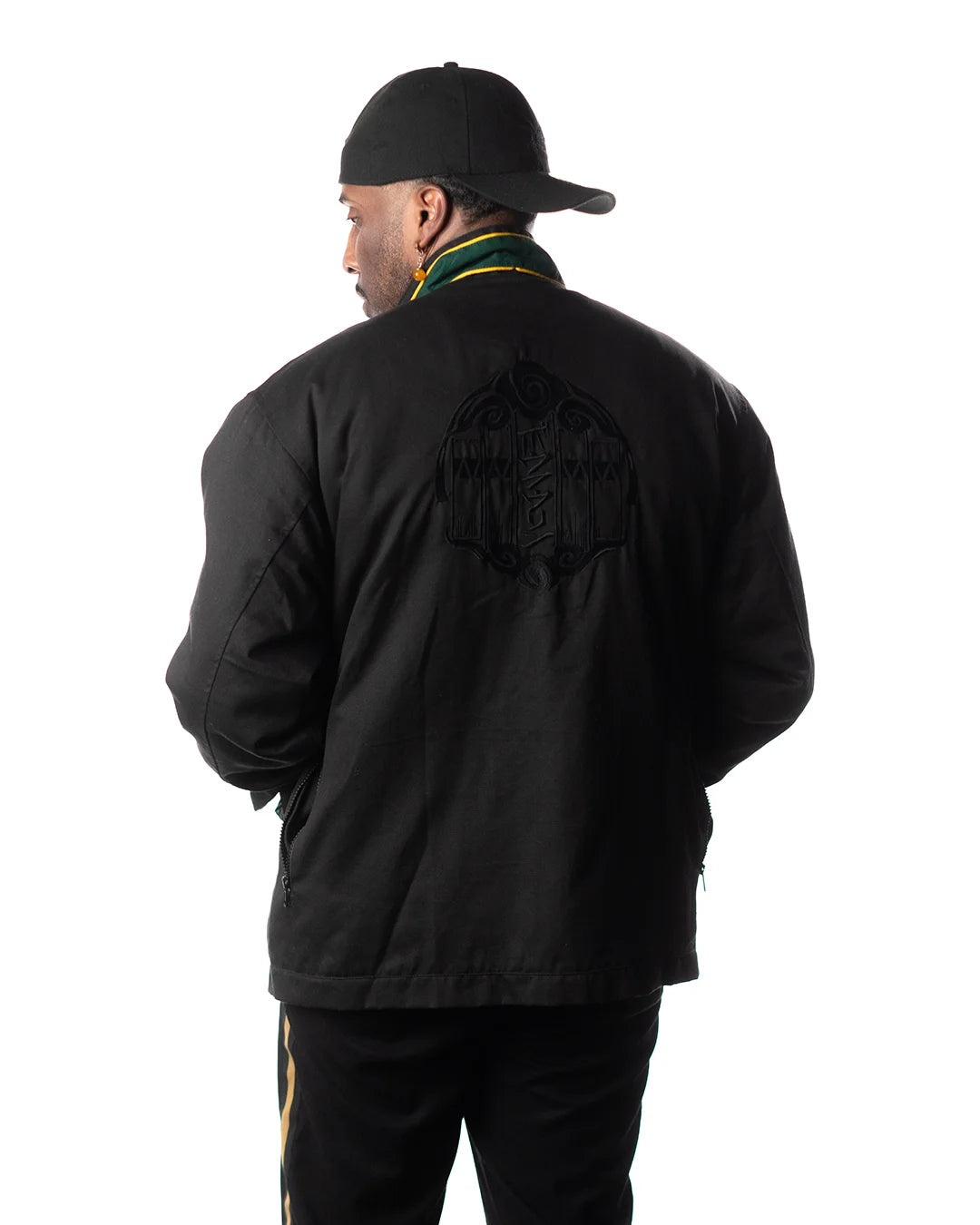 Wind Breaker bofurin black denim jacket model back three quarter view
