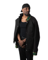 Wind Breaker bofurin black denim jacket model front three quarter view