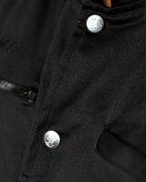 Wind Breaker bofurin black denim jacket snap button and zipper close up