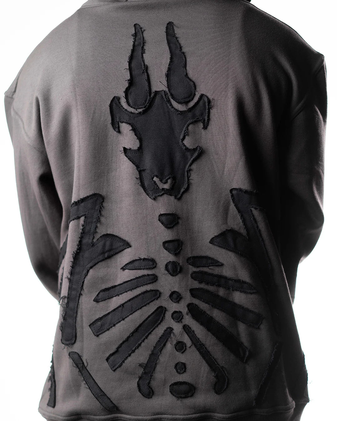 Wind Breaker keel gray skeleton hoodie back graphic model close up