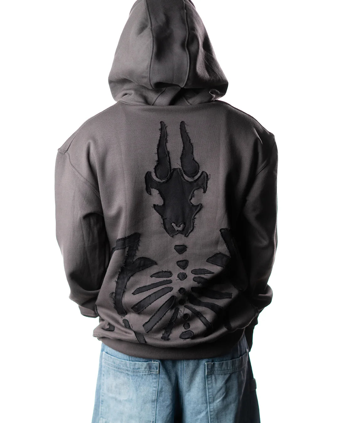 Wind Breaker keel gray skeleton hoodie model back full view