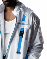 Wind Breaker keel white blue skeleton windbreaker jacket front chest strap detail
