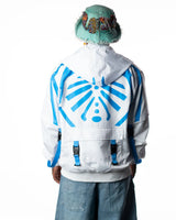 Wind Breaker keel white blue skeleton windbreaker jacket model back full view