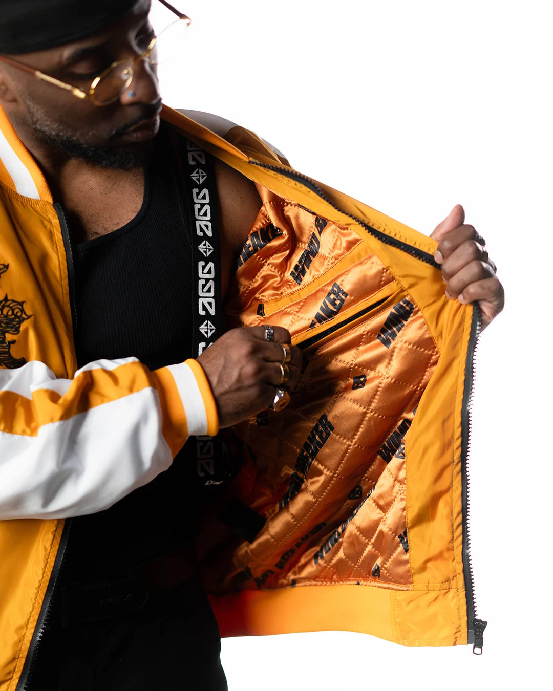 Wind Breaker shishitoren orange bomber jacket open front interior lining view